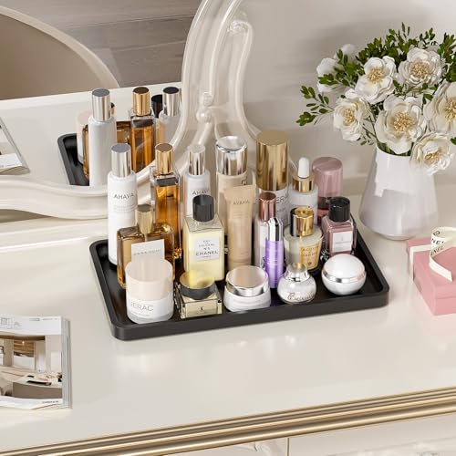 Image of Weenson Black Bathroom Vanity Tray for Countertop Decor Perfume Makeup Toiletries Toilet Tank, Large Bamboo Kitchen Tray for Spice Salt, Serving Tray for Food Coffee, Nightstand Candle 14.2 inchx8.3 inch