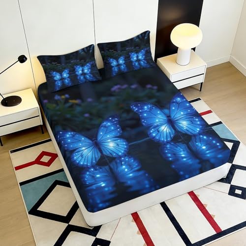 Drap housse papillon bleu 90x200 microfibre - 6