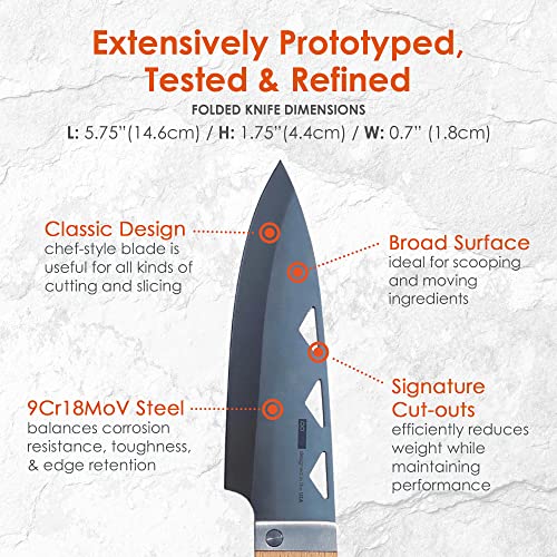 Ncamp Food Prep Folding Knife - Premium Chef Knife, Classic Western Utility, Outdoor Cooking Knife With 9Cr18Mov Steel Blade, Wood Handle For A Comfortable Secure Grip #TOP2