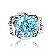 JEAN RACHEL JEWELRY 925 Sterling Silver Ring - Wrap Vintage Design with Cushion Shaped Cubic Zirconia - Hypoallergenic, Lead & Nickel Free - Artisan Handcrafted Statement Rings for Women, Aquamarine