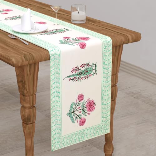 Image of BLOCKS OF INDIA Hand Block Printed Cotton Table Runner, Mat and Napkin Set for Center /Dining Table