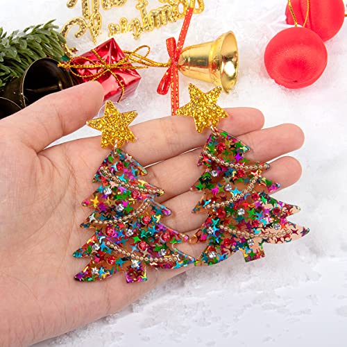 Colored Christmas Tree Earrings For Women Glitter Gold Star Christmas Tree Dangle Earrings Holiday Jewelry #TOP3
