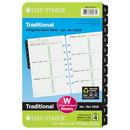 Day-Timer Weekly Planner Refill 2016, Two Page Per Week, Page size 5.5 x 8.5-Inches (910101601)
