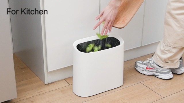 Image of SUBEKYU 2.3 Gal Bathroom Trash Can,Small Garbage Can for Kitchen,White | Slim Rectangular Waste Bin,Heavy-Duty Plastic Garbage Can with Detachable Inner Liner