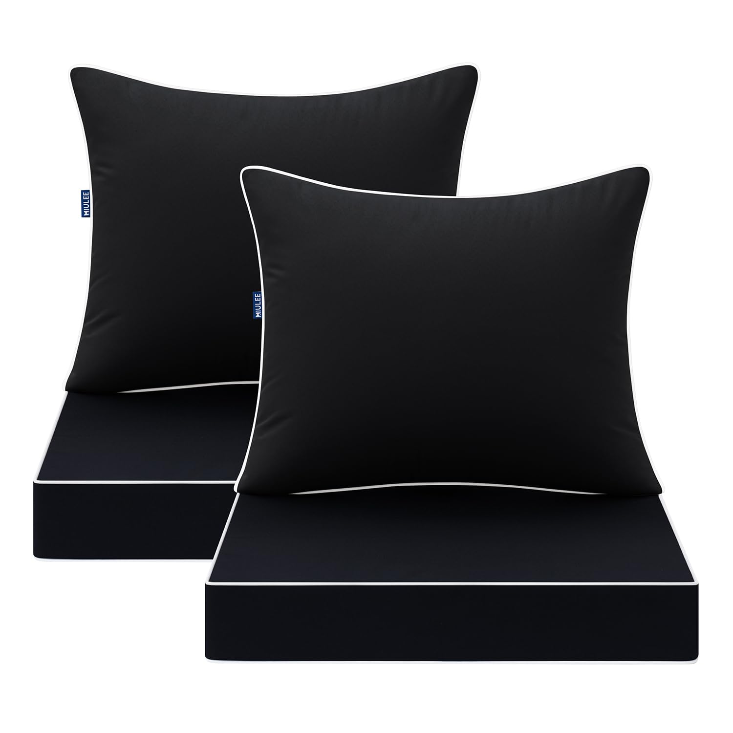 Photo 1 of MIULEE Black Outdoor Seat Cushion 24x24 Inch Set of 2 Waterproof & 3 Year Fade Resistant Deep Seat and Back Cushion for Patio Furniture Chair Sofa Couch with Handle and Adjustable Straps