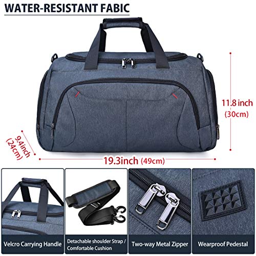 Gym Duffle Bag Waterproof Large Sports Bags Travel Duffel Bags with Shoes Compartment Weekender Overnight Bag Men Women 40L Grey Blue