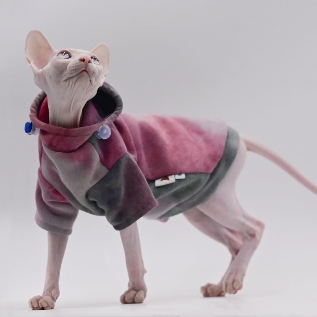 Duo MASUMI Hairless Cat Clothes Autumn Winter Warm Thick Fleece Hoodie Sphynx Cat Warm Cat Clothes for Devon,Cornish,Peterbald (L)