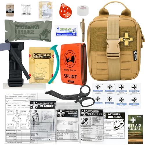 Image of RHINO RESCUE IFAK Trauma First Aid Kit, FSA HSA Eligible, Medical Pouch for Car Home Travel Hiking (Coyote)