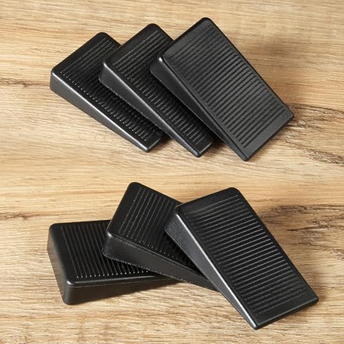 Image of 6-Pack Black Shims for Leveling Furniture & Toilet - Trimmable Hard Plastic Wedges with Non-Slip Texture, Table Stabilizers & Wobble Wedges Rubber Type Levelers for Door, Table