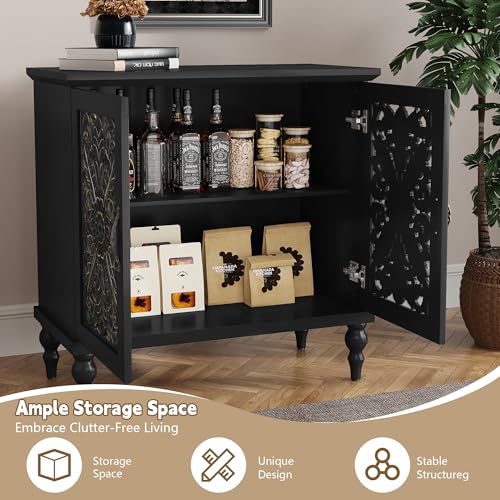 ARTPOWER Accent Cabinet with 2 Doors, Vintage Carved Wood Storage Cabinet, Sideboard Buffet Cabinet with Storage Credenza for Living Room, Kitchen, Dining Room, Entryway, Hallway, Black - Image 4