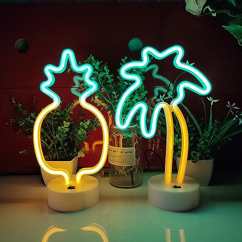 Image of JYWJ Neon Signs with Holder Base,USB or 3-AA Battery Powered Neon Light,LED Table Decoration,Bedroom Wall Decoration,Birthday Gift,Wedding Supplies Business Gift(Pineapple)