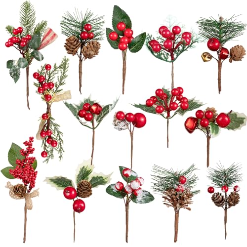 Crafare 15 Pack Small Artificial Christmas Picks 5'-10'...