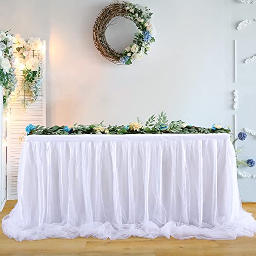 HBBMAGIC Gonna da Tavolo in Tulle Bianco, 4,27m