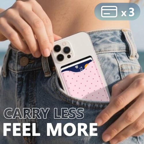 Image of Polka Dots Magnetic Wallet Compatible with Magsafe Wallets for iPhone 17 /16 /15 /14 /13 /12 Series Pro Max Plus Cute Phone Magnet Card Holder Fit 3 Cards for Women Girl Lether Mag Safe Pink