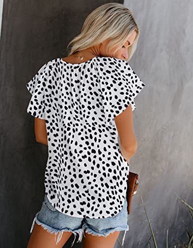 Blouses For Women Business Casual Classy Short Sleeve V Neck Summer Leopard Tops (Black White,Xxl) #TOP2