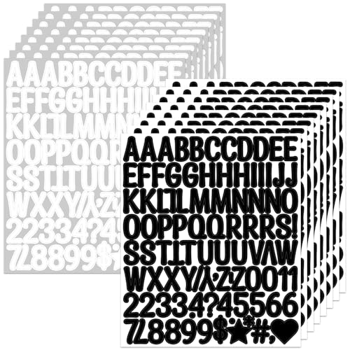 Bighan 1 Inch Vinyl Letter Number Sticker, 12 Sheets Self Adhesive Alphabet Number Sticker Symbol Stickers for Sign, Decor, Scrap Booking, Crafts and Decoration - Artistic Black&White