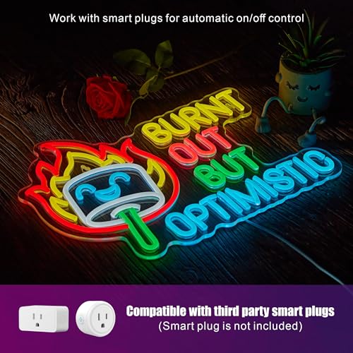 Image of Burnt Out But Optimistic Neon Sign Marshmallow Decorations Positive Affirmation LED Light for Wall Decor