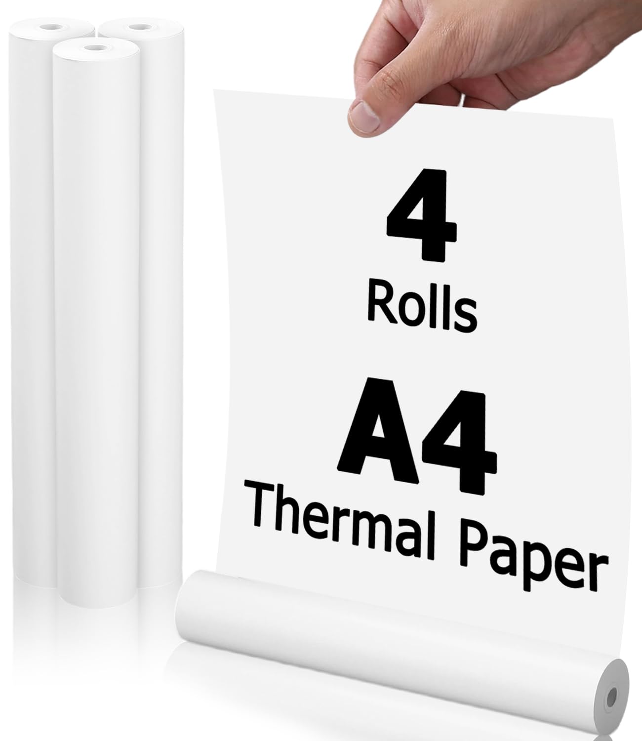 4 rolki papieru termicznego A4 do przenośnych drukarek, papier termiczny A4, 210 x 30 mm, rolka o długości 8,7 m, papier termiczny, szybkoschnący, bez BPA, papier termiczny do dokumentów, etykiet i