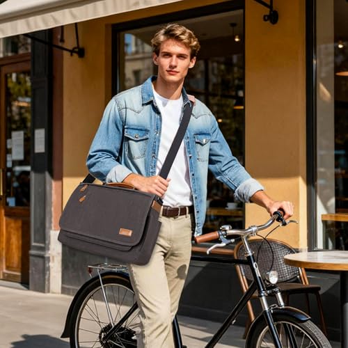 Image of ESTARER Computer Messenger bag Water-resistant Canvas Shoulder Bag 15.6 Inch Laptop for Travel Work, Grey