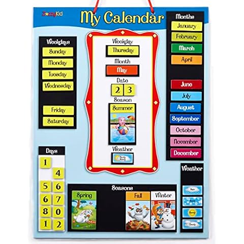 ZazzyKid Magnetic Calendar & Weather Chart for Kids - Preschool Daily Calendar Learning for Days of the Week, Months, Weather & Season Blue Cover
