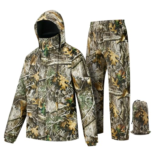 JEEDE Rain Suit (Jacket + Pants),Rain Gear for Men Waterproof, Camo Rain Jacket, Lightweight Rain Coat for Fishing, Hunting, Hiking