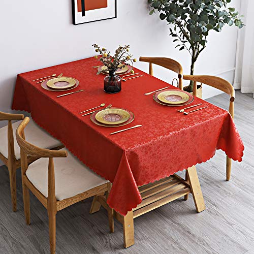 Image of Smiry Rectangle Table Cloth, Waterproof Heavy Duty Vinyl Tablecloths, Wipeable Washable Table Cover for Kitchen and Dining Room (Red, 54 inch X 108 inch)
