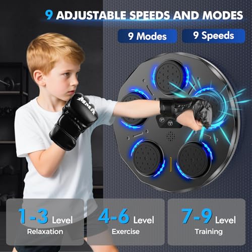 Image of 2025 Music Boxing Machine for Adults and Kids, Smart Bluetooth Boxing Training Equipment with Gloves Wall Mounted, Workout Punching Machine for Home, Gym and Office, Sports Toy Gift for 3-12 Year Old
