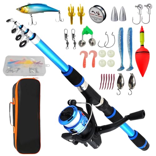 HASTHIP Fishing Rod Fishing Bait Kit Kids Fishing Pole with Reel Beginners Fishing Kit Including 1.8m Fishing Rod with Reel Assorted Fishing Baits Accessories & Storage Bag Outdoor Fishing Kit