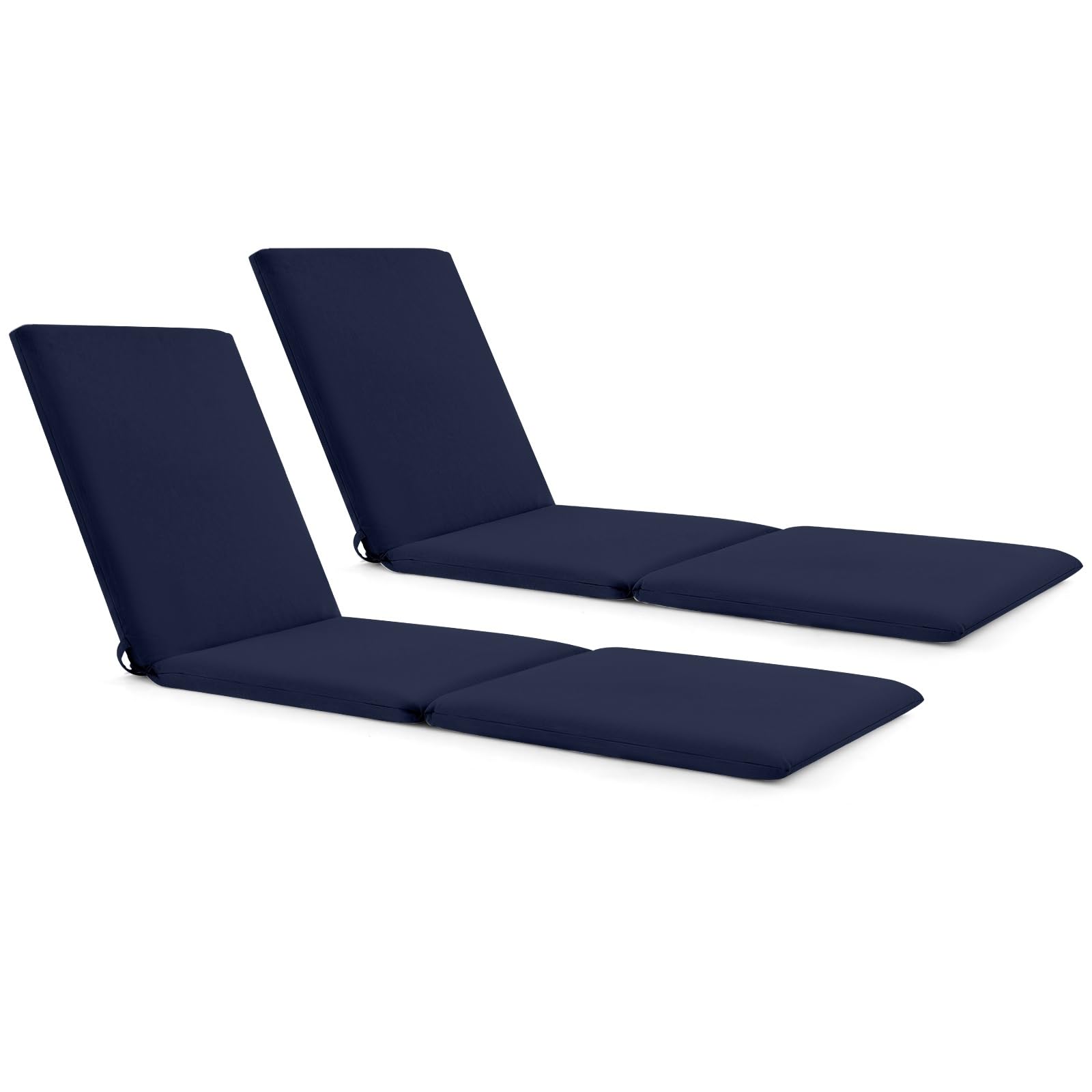 RELAX4LIFE Sun Lounger Cushion, 182 x 59cm Thick Garden Recliner Chaise Lounge Cushion with Hook & loop Fastener Straps, Tri-Fold Patio Chair Sunbed Replacement Pad for Indoor Outdoor (2, Navy)
