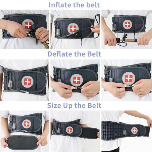 Image of Decompression Belt Inflatable Lumbar Support for Lower Back Pain Relief - Inflated Back Reliever with Electric Pump, One Size Fits 29-49 Waist. (Blue Belt)