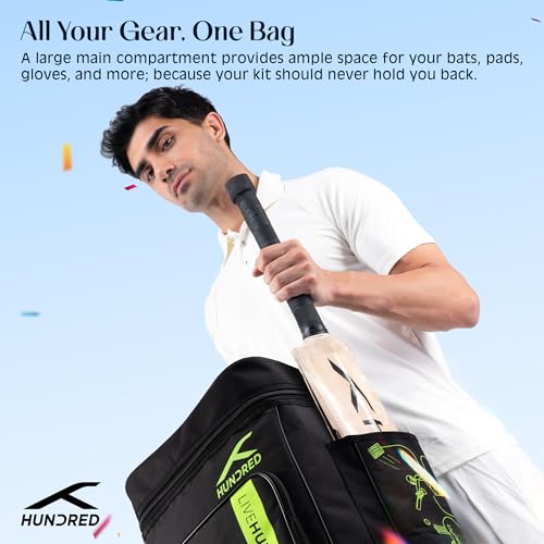Image of Hundred Polyester Aspire Cricket Kitbag | Spacious & Durable Sports Gear Bag with Multiple Compartments | Shoe Compartment & Sturdy Zippers | Padded Straps(Black)