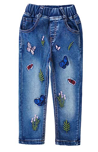 Kidscool Space Little Big Girls bordado borboleta grama calça jeans slim, 2blue Butterflies, 11-12 a