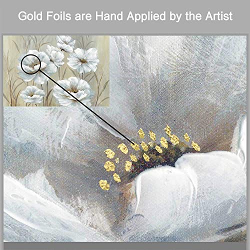 Artistic Path White Flowers Canvas Wall Art: Yellowish Peony Artwork Floral Picture Painting For Living Room (36" W X 24" H,Multi-Sized) #TOP2