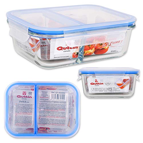 Quttin 104725 Fiambrera Herm�tica 2 Compartimentos Rectangular Cristal, Multicolor, Talla �nica