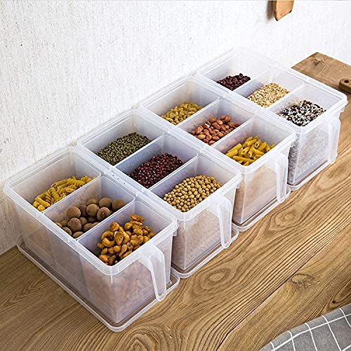 Image of 3 Section Plastic Food Storage Container Fridge Storage Pack of 1 Refrigerator Organizer Container Fridge Storage Jar, Grocery Organizers For Vegetables,Clear with Lid (2 Liter)