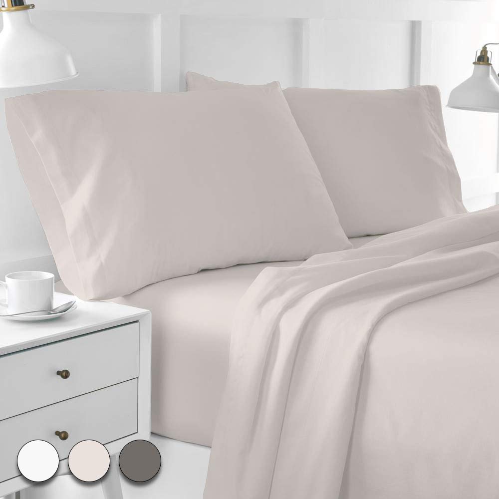 800 Thread-Count 100% Cotton 4 Piece Bed Sheet Set, Best fit Full Sateen Sheets, Breathable, Soft & Silky, Wrinkle Free, Low Pill, Quick Dry, Patented Fitted Sheet Fits Upto 18" Deep Pocket, Ivory
