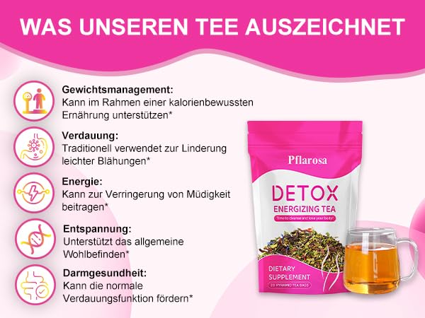 Detox Tee zum Abnehmen – 28 Tage Kräutertee-Kur für sanfte Entgiftung & Gewichtsreduktion – Natürliche Detox Tea Mischung, Unterstützt Verdauung & Stoffwechsel, Vegan & ohne Zusatzstoffe