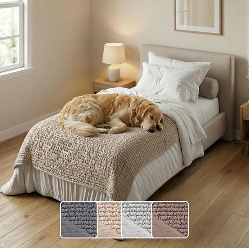 PAULATO BY GA.I.CO. Waterproof Blanket for Bed – Twin Size Cover for Incontinence – Machine Washable Stain-Resistant Protector for Couch and Sofa – Absorbent Pad - Macadamia