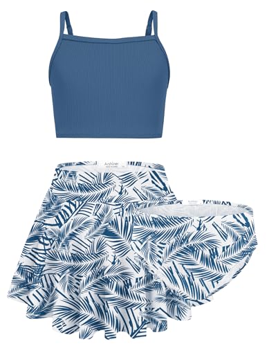 Image of Arshiner Girls 3 Piece Swimsuit for Teen Girl Tankini Swimsuits Bathing Suit Beach Bikini Swimwear with Skirt