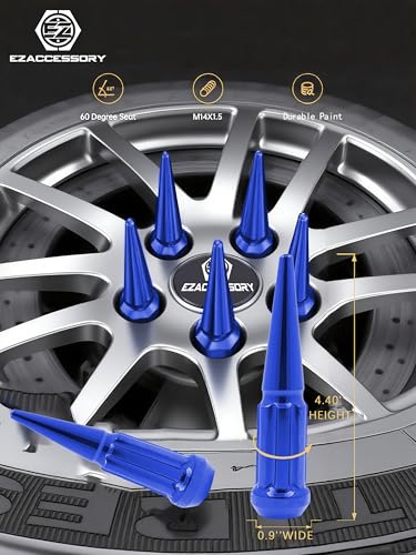 Image of EZAccessory 14x1.5 Spline Spike Lug Nuts 32 Pieces Blue with Key Bulge Acorn Lug Nut for Ford F250 F350 2003-2005 Excursion