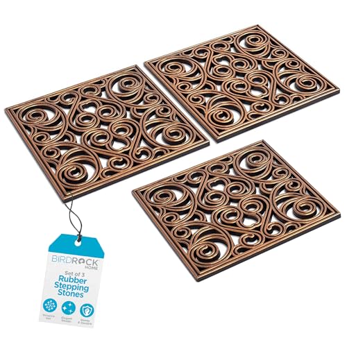 BIRDROCK HOME Rubber Stepping Stones - Decorative Pavers for Garden Path, Patio, Lawn, Yard, and Backyard Landscaping - Easy Install Outdoor Walkway Pathway, Ground Tiles - Copper - Set of 3, 12 x 12