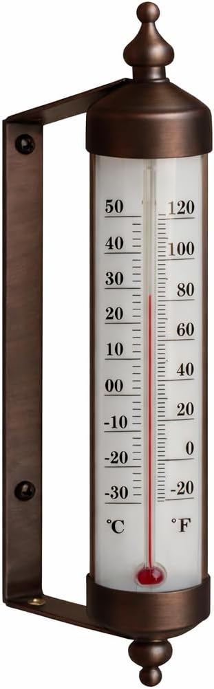 Bjerg Instruments Outdoor Thermometer – Dual Fahrenheit & Celsius, Bronze Finish Adjustable Garden Tube Thermometer, 10-Inch Wall or Fence Mount Temperature Gauge for Patio, Garden & Porch
