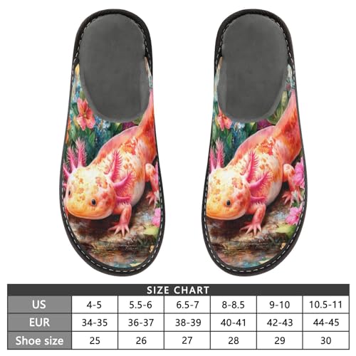 Slippers for Women Colorful Axolotl in Floral Garden Soft Fuzzy Women's Slippers Indoor and Outdoor Shoes3