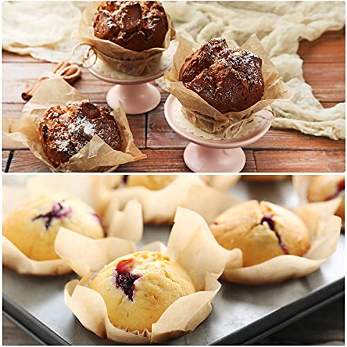 200Pcs Tulip Cupcake Liners Baking Paper Cups Holders Greaseproof Muffin Cases Wrappers For Wedding Birthday Party Baby Shower, Standard Size (Natural) #TOP6