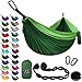 Gold Armour Camping Hammock - XL Double Parachute Camping Hammock (2 Tree Straps 16 LOOPS/10 FT Included) Lightweight Nylon Portable Hammock, Best Parachute Double Hammock (Green/Green)