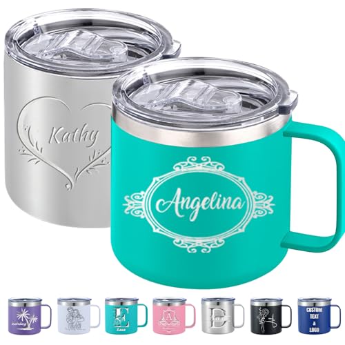 Oscolewis Personalised Coffee Mug Custom Stainless Steel Travel Mug 12oz 14oz Tumbler with Lid Handle Engrave with Name Text Logo Gifts for Colleagues Teacher Friend Daddy Monther