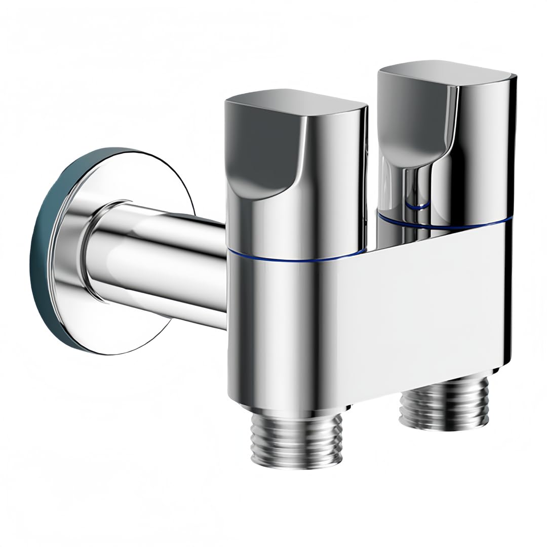 Eckventil Waschbecken Vollkupfer Eckventil mit Verlängertem Ein/Auslass G1/2 Zoll Dreiwegeumsteller Doppelausgangsarmatur mit Doppelgewinde 7 Cm