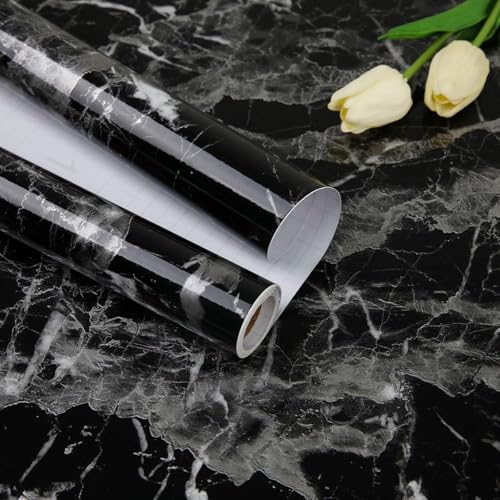 Image of WALLMATE Marble Wallpaper Self Adheisve Marble Wallpaper Waterproof Countertop Furniture Kitchen Marble Sticker (Black Marble, 24x60 Inch)