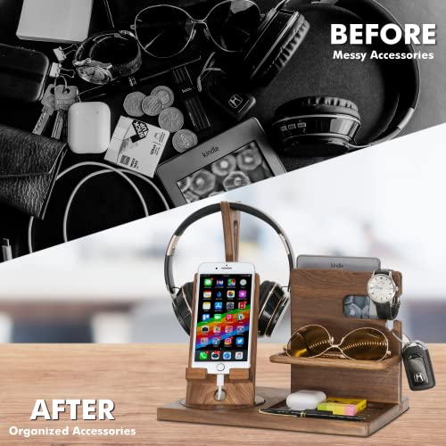 Gladsico Handmade Desk Organizer With Headphone Stand, Rotating Phone Stand, Accessories Organizer - Gift Ideas For Men, Women On Birthday, Anniversary, Fathers Day, Mother Day, Christmas #TOP5