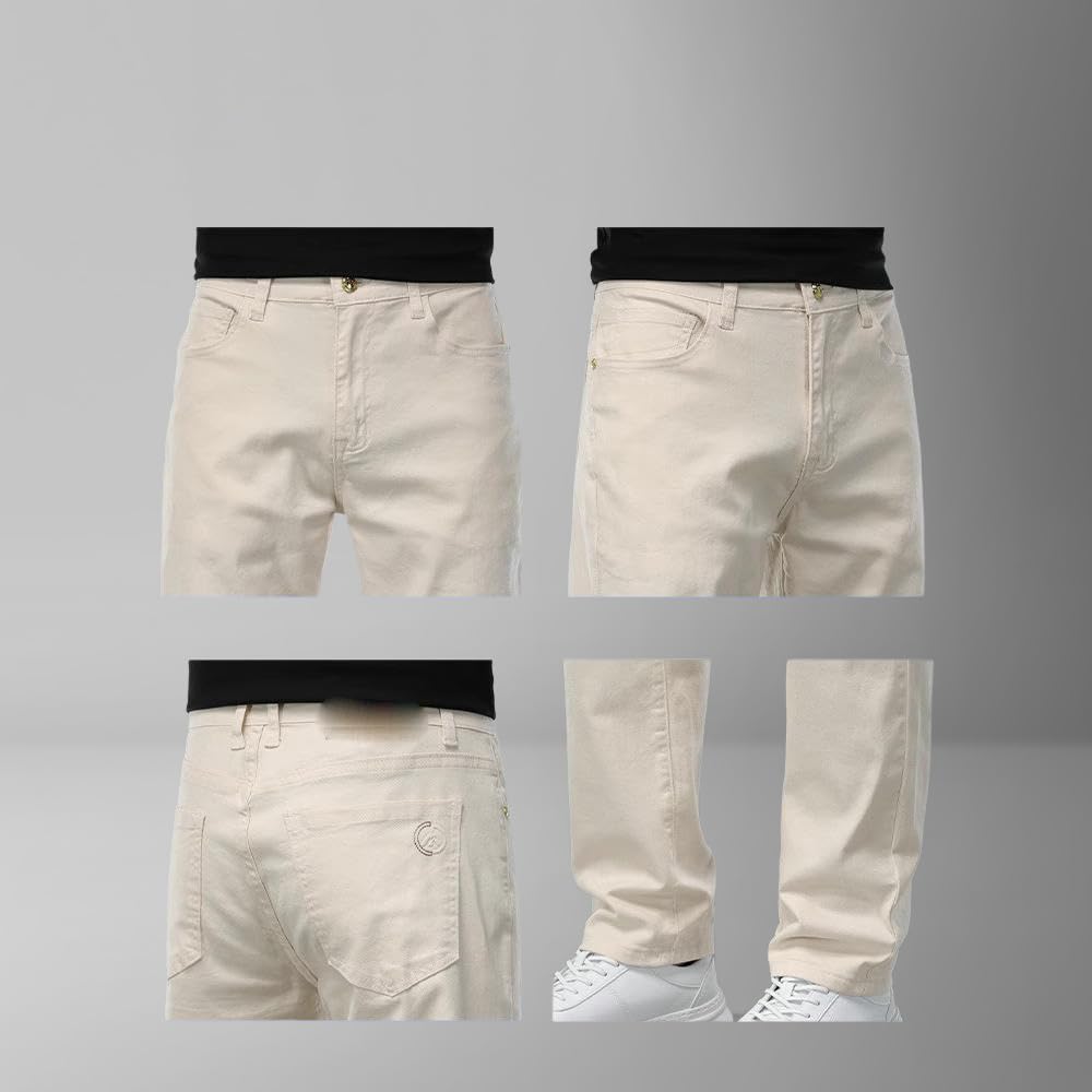 Pantaloni casual da uomo di estate sottile di colore chiaro kaki dritto